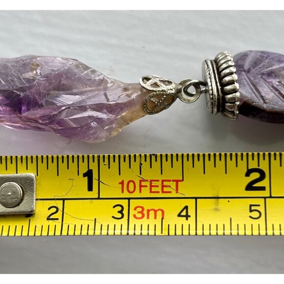 Amethyst & Purple Stone Beaded Necklace With Silver Accents Dangling Pendant & A - Picture 8 of 8